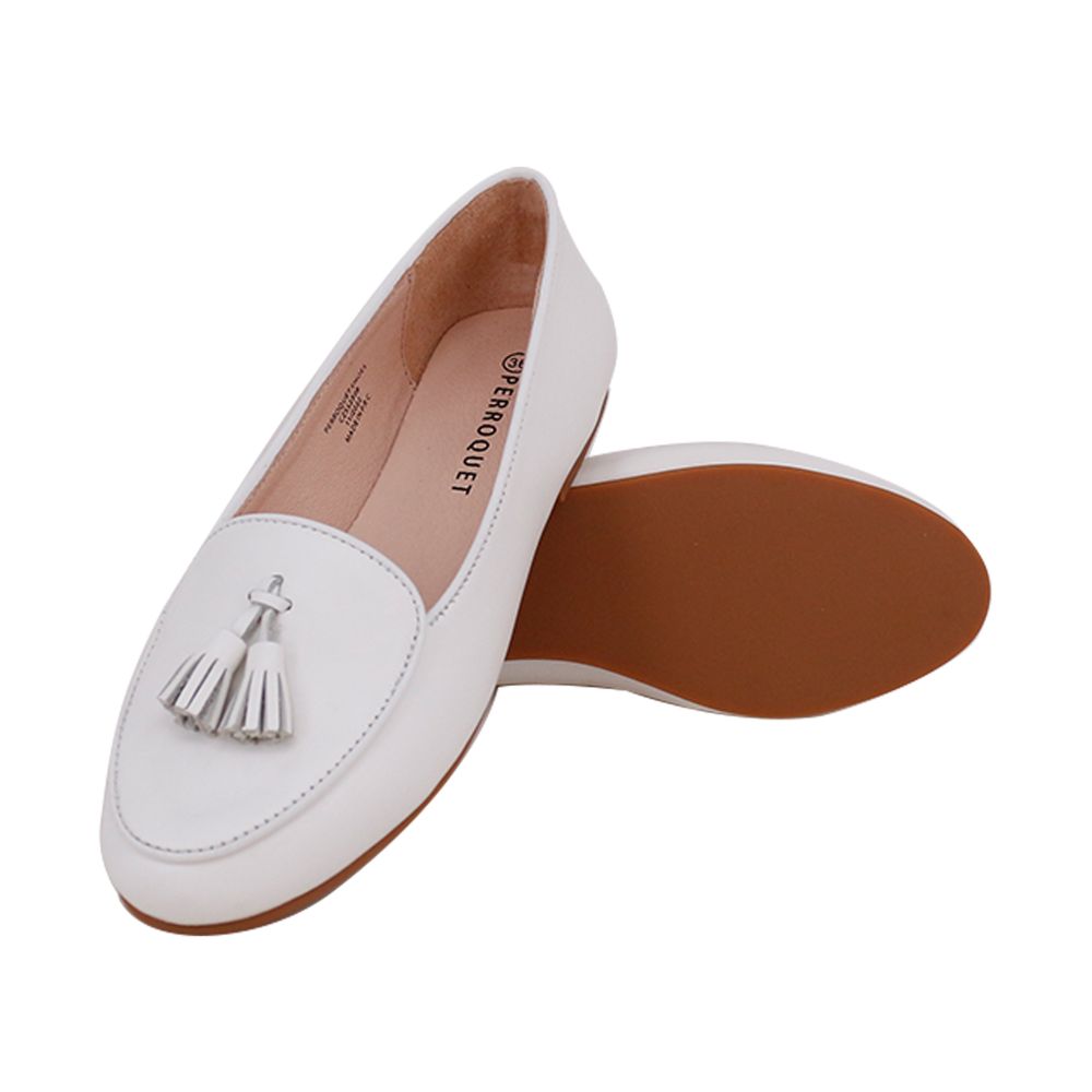 Tassel Flat White Leather