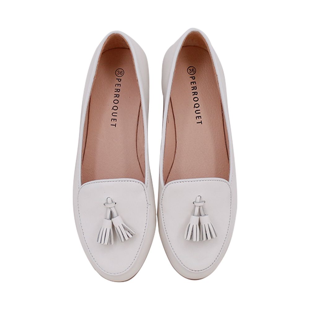 Tassel Flat White Leather