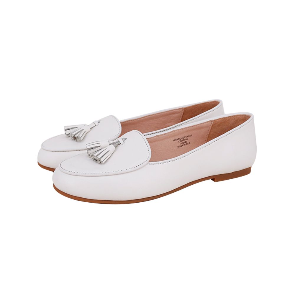 Tassel Flat White Leather