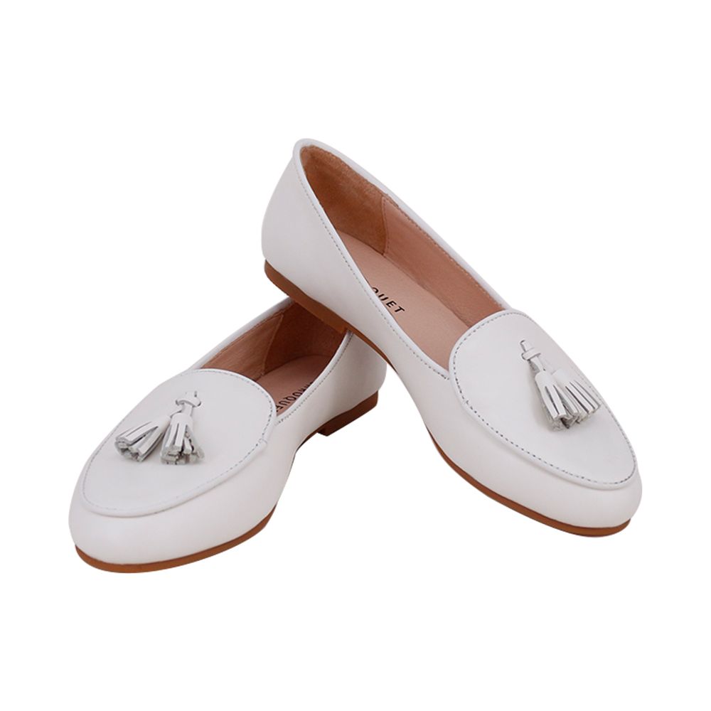 Tassel Flat White Leather