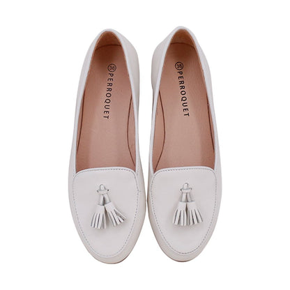 Tassel Flat White Leather
