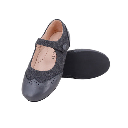 Wingtip Mary Jane Flannel /Leather