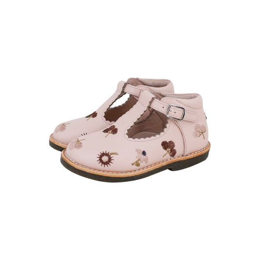 Scallop T Bar with Crepe Sole | Mauve Pink