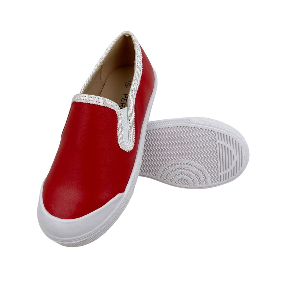 Red leather sale slip on sneakers